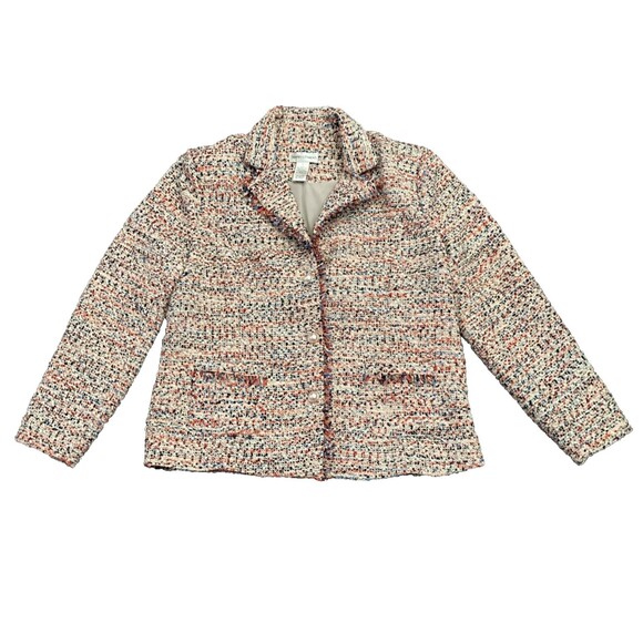 Drapers & Damons Blazer LARGE Boucle Tweed Rainbow Fringe Pearl Buttons Fringe - Picture 1 of 10